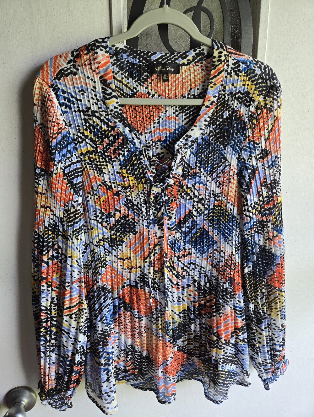 Melissa Paige Multicolored Peasant Style Top NWOT